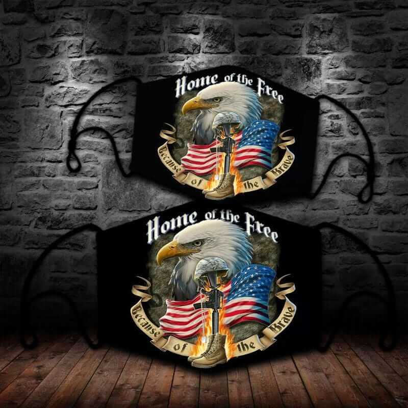 Home of The Free Because of The Brave Veteran 3D Mask Home of The Free Because of The Brave Veteran Black Face Mask