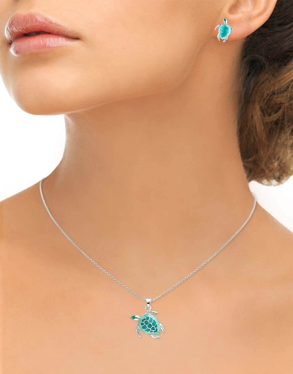 Green Turtle Necklace Green Turtle Necklace Sterling Silver