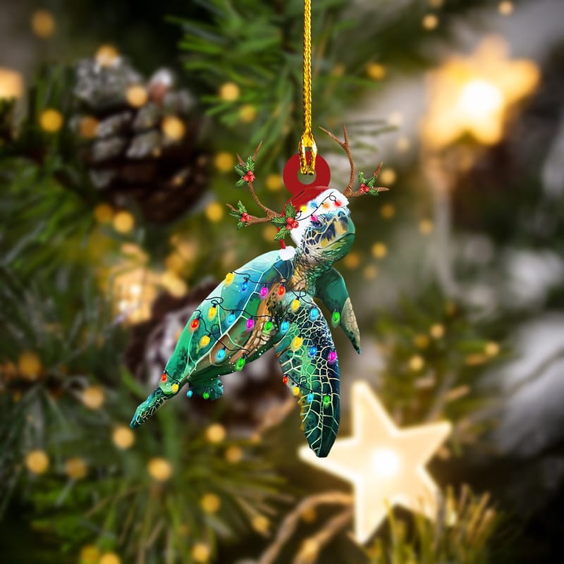 TURTLE - SHAPED ORNAMENT - BOOM CUSTOM SHAPED ORNAMENT Christmas Green Turtle Ornament